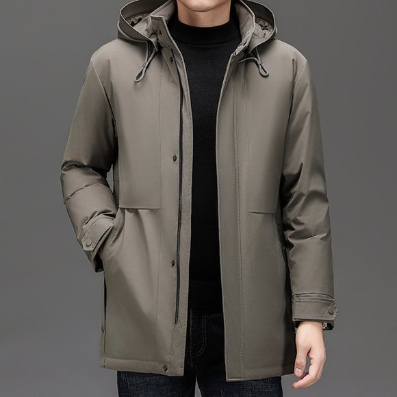 Light Luxury - Classic Hooded Mid-length Down Jacket - Picture 3 of 13